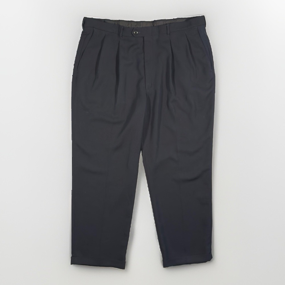 Haggar Mens 42x30 Navy Pleated Dress Pants Classic Fit Straight Leg